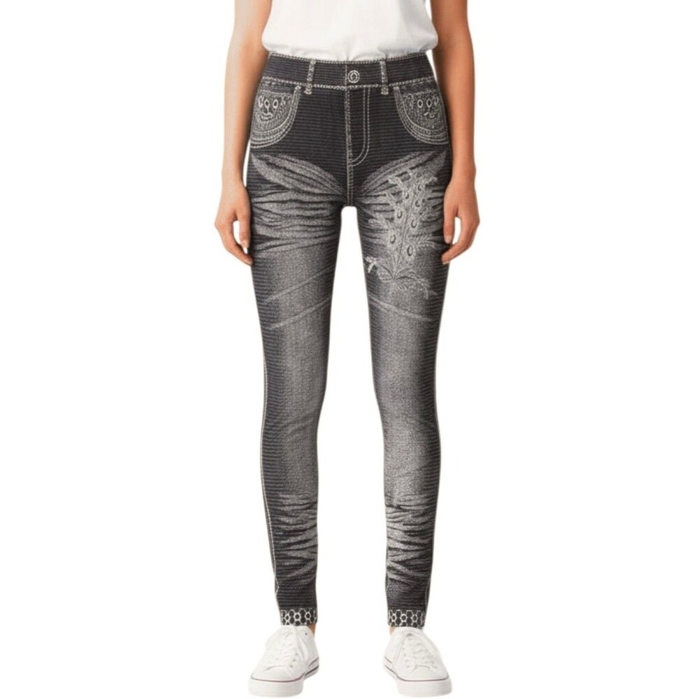 Women's Jean-Like Stretch Leggings Jeggings Soft Lightweight One Size XS-L Black